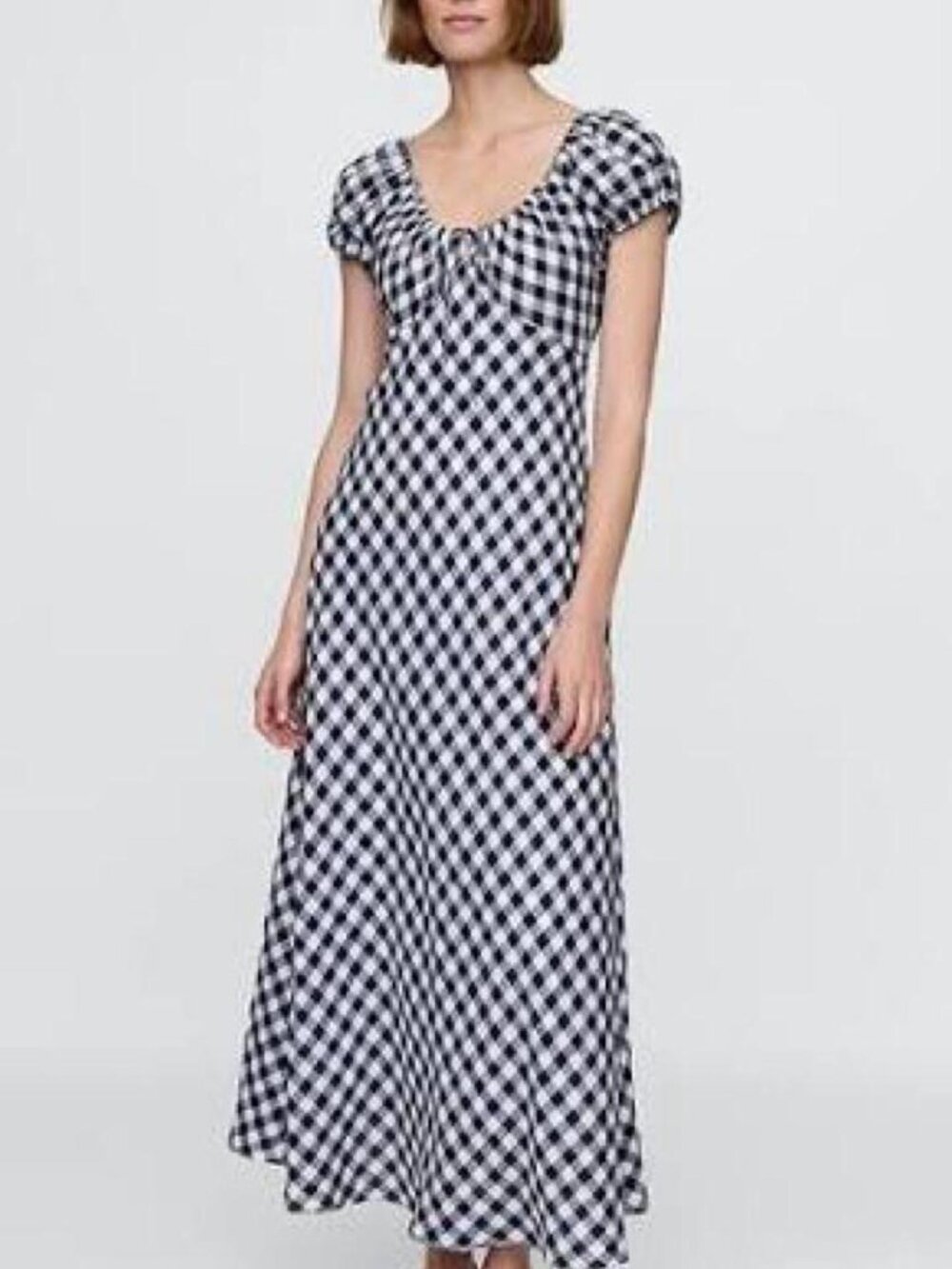 Gap × DÔEN 100% Linen Gingham Midi Dress blue and white size XS